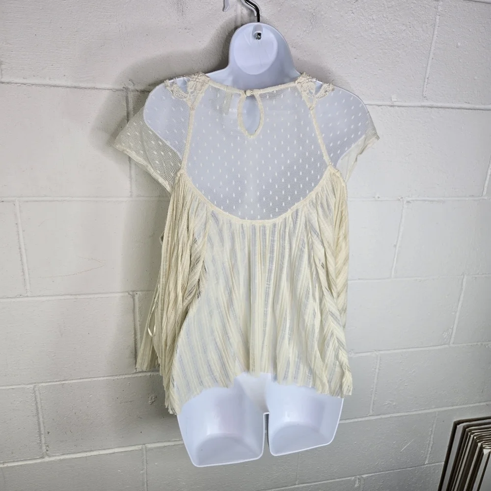 Free People Stars Align Eggshell Ivory Lace Flowy Romantic Shirt